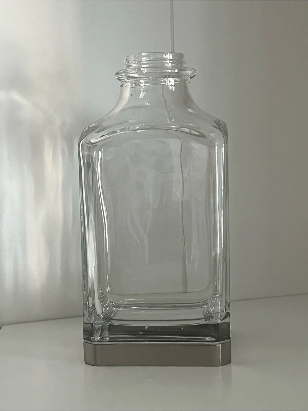 Clear Glass Decorative Bottle Decanter Silver Base No Stopper